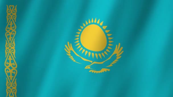 Καζακστάν Σημαία Εθνική Καζακστάν Σημαία Κυματίζει Σημαία Του Καζακστάν Βίντεο — Αρχείο Βίντεο