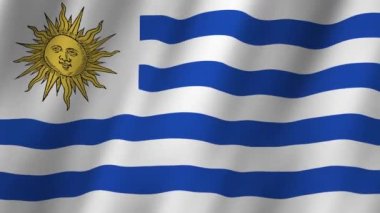 Uruguay Bayrağı. Ulusal 3d Uruguay bayrağı dalgalanıyor. Uruguay bayrağı rüzgarda sallanan video kaydı. Uruguay 4K Animasyon Bayrağı