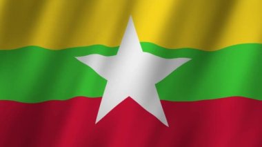 Myanmar Bayrağı. Ulusal 3d Myanmar bayrağı dalgalanıyor. Myanmar 'ın rüzgarda dalgalanan görüntülerinin bayrağı. Myanmar 4K Canlandırma Bayrağı