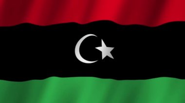 Libya Bayrağı. Ulusal 3D Libya bayrağı dalgalanması. Libya 'nın rüzgarda dalgalanan görüntülerinin bayrağı. Libya 4K Animasyon Bayrağı