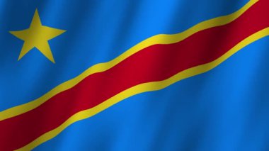 DR Kongo Bayrağı. Ulusal 3D Kongo bayrağı dalgalanması. Demokratik Kongo Cumhuriyeti bayrağı. Kongo 4K Canlandırması Bayrağı