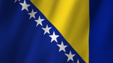 Bosna-Hersek Bayrağı. Ulusal 3D Bosna-Hersek bayrağı dalgalanıyor. Bosna-Hersek bayrağı rüzgarda sallanan bir video görüntüsü. Bosna-Hersek 4K Animasyon Bayrağı