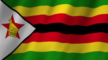 Zimbabwe Bayrağı. Ulusal 3D Zimbabwe bayrağı dalgalanıyor. Zimbabwe bayrağı rüzgarda sallanan video kaydı. Zimbabwe Bayrağı 4K Canlandırma