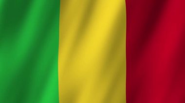 Mali Bayrağı. Ulusal 3D Mali bayrağı dalgalanıyor. Mali görüntülerinin rüzgarda dalgalandığı bir bayrak. Mali 4K Canlandırması Bayrağı