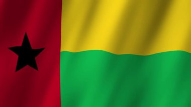 Gine-Bissau Bayrağı. Ulusal 3d Gine-Bissau bayrağı dalgalanıyor. Gine-Bissau bayrağı rüzgarda sallanan video görüntüsü. Gine-Bissau 4K Animasyon Bayrağı