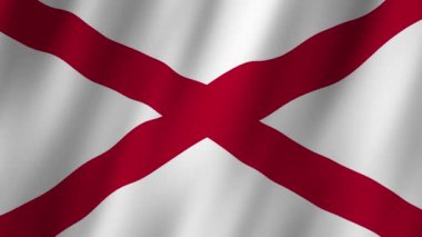 Alabama Eyalet Bayrağı. Ulusal 3D Alabama bayrağı dalgalanıyor. Alabama 'nın bayrağı rüzgarda sallanan video kaydı. Alabama 4K Canlandırması Bayrağı