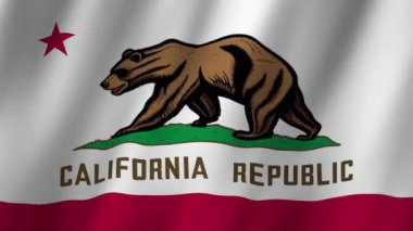 Kaliforniya Bayrağı. Kaliforniya Eyaleti Bayrak Dalgası. Kaliforniya bayrakları rüzgarda sallanan video görüntüleri. California 4K Animasyon Bayrağı