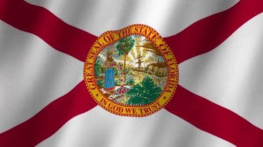 Florida bayrağı. Florida Eyaleti Bayrak Dalgası. Florida 'nın bayrağı rüzgarda sallanan video görüntüsü. Florida 4K Animasyon Bayrağı