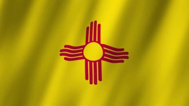 New Mexico bayrağı. New Mexico Eyaleti Bayrak Dalgası. New Mexico 'nun bayrağı rüzgarda sallanan video görüntüleri. New Mexico 4K Animasyon Bayrağı