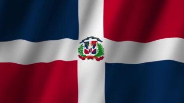 Dominik Cumhuriyeti Bayrağı. Ulusal Dominik Cumhuriyeti bayrağı dalgalanıyor. Dominik Cumhuriyeti 'nin bayrağı rüzgarda sallanan video görüntüleri. Dominik Cumhuriyeti 4K Animasyon Bayrağı