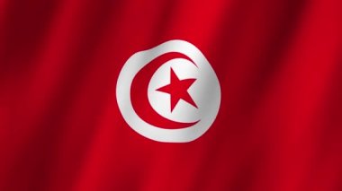 Tunus Bayrağı. Ulusal 3 boyutlu Tunus bayrağı dalgalanması. Tunus bayrağı rüzgarda sallanan video görüntüsü. Tunus 4K Animasyon Bayrağı