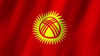 Kırgızistan Bayrağı. Ulusal 3d Kırgızistan bayrağı dalgalanıyor. Kırgızistan bayrağı rüzgarda sallanan video görüntüsü. Kırgızistan Bayrağı 4K Canlandırma