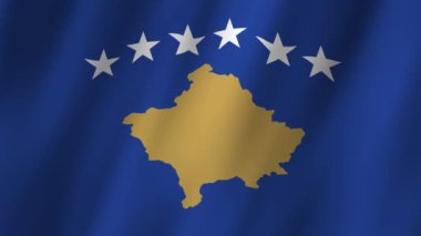Kosova Bayrağı. Ulusal 3D Kosova bayrağı dalgalanıyor. Kosova 'nın bayrağı rüzgarda sallanan bir video görüntüsü. Kosova Bayrağı 4K Canlandırma