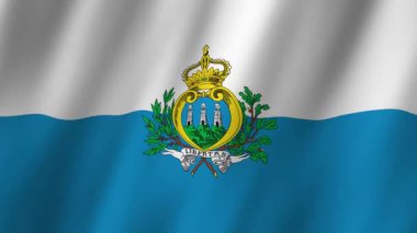 San Marino bayrağı. Ulusal 3d San Marino bayrağı dalgalanıyor. San Marino 'nun bayrağı rüzgarda sallanan video görüntüleri. San Marino 4K Animasyon Bayrağı
