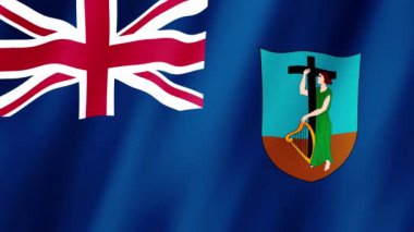 Montserrat Bayrağı. Ulusal 3d Montserrat bayrağı dalgalanıyor. Montserrat 'ın bayrağı rüzgarda sallanan video görüntüsü. Montserrat 4K Animasyon Bayrağı