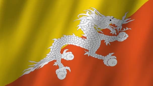 Bhutan Bayrağı Ulusal Bhutan Bayrağı Dalgalanıyor Bhutan Bayrağı Rüzgarda Sallanan — Stok video