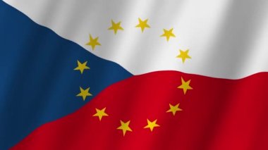 Çek Cumhuriyeti Bayrağı ve AB Bayrağı 4K Videosu. Çek Cumhuriyeti ve Avrupa Birliği 'nin bayrakları rüzgarda sallanan video görüntüleri. Avrupa Birliği 'nde Çek Cumhuriyeti.