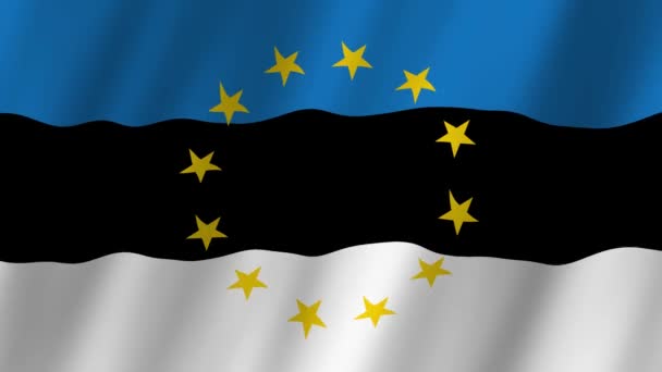 爱沙尼亚国旗和欧盟国旗4K视频 爱沙尼亚和欧盟的国旗视频在风中飘扬 爱沙尼亚在欧洲联盟的代表 — 图库视频影像