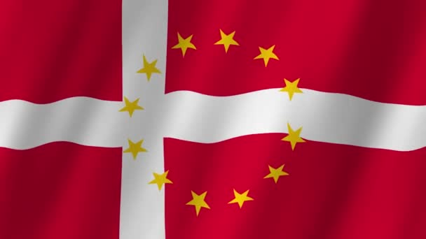 Dánsko Vlajka Vlajka Video Vlajky Dánska Videozáznam Evropské Unie Vlnící — Stock video
