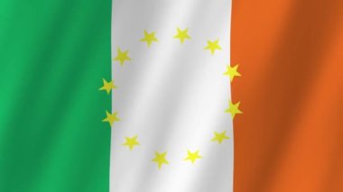 Ireland Flag ve EU Flag 4K Video. İrlanda ve Avrupa Birliği bayrakları rüzgarda dalgalanan video görüntüleri. 