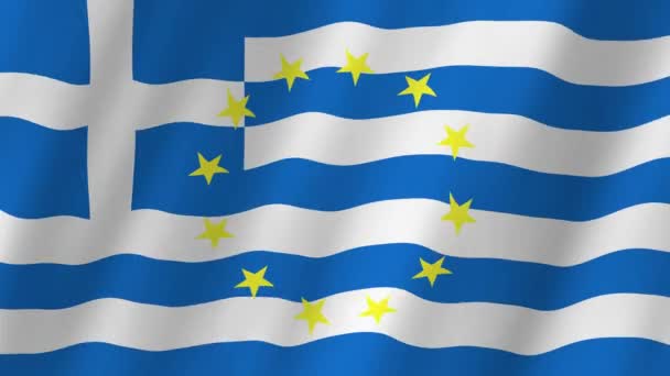 Řecko Vlajka Vlajka Video Vlajky Řecka Videozáznam Evropské Unie Vlnící — Stock video