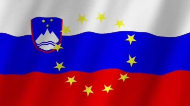 Slovenya Bayrağı ve AB Bayrağı 4K Video. Slovenya ve Avrupa Birliği bayrakları rüzgarda sallanan video görüntüleri. Slovenya Avrupa Birliği 'nde.