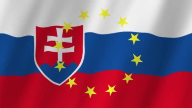 Slovakya Bayrağı ve AB Bayrağı 4K Videosu. Slovakya ve Avrupa Birliği bayrakları rüzgarda dalgalanan video görüntüleri.