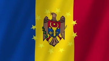 Moldova Bayrağı ve AB Bayrağı 4K Videosu. Moldova 'nın bayrakları ve Avrupa Birliği' nin rüzgarda sallanan video görüntüleri. Avrupa Birliği ve Moldova.