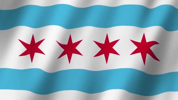 シカゴの国旗 シカゴのフラッグビデオが風に揺れている シカゴの国旗 アニメーション — ストック動画
