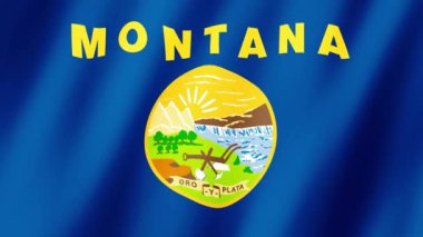 Montana Bayrağı. Montana 'nın rüzgarda dalgalanan görüntülerinin bayrağı. Montana Eyaleti Bayrağı 4K Canlandırması