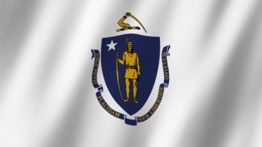 Massachusetts Bayrağı. Massachusetts bayrağı rüzgarda sallanan video kaydı. Massachusetts Eyalet Bayrağı 4K Canlandırması