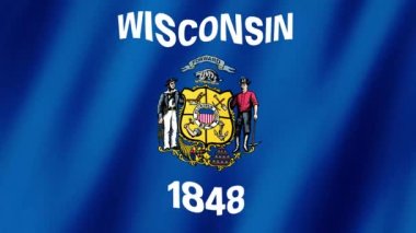 Wisconsin Bayrağı. Wisconsin bayrağı rüzgarda sallanan video kaydı. Wisconsin Eyaleti bayrağı 4K Canlandırma
