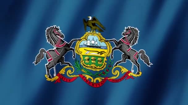 ペンシルベニアの国旗 ペンシルベニア州のフラッグビデオが風に揺れている ペンシルベニア州旗 アニメーション — ストック動画