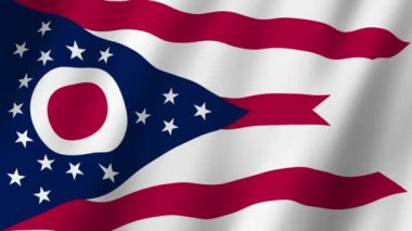 Ohio Bayrağı. Ohio 'nun bayrağı rüzgarda sallanan video görüntüsü. Ohio Eyalet Bayrağı 4K Animasyon