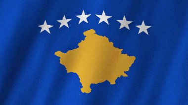 Kosova bayrağı rüzgarda dalgalanıyor. Kosova resimlerinin bayrağı