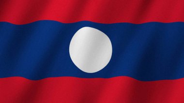 Laos bayrağı rüzgarda dalgalanıyor. Laos resimlerinin bayrağı