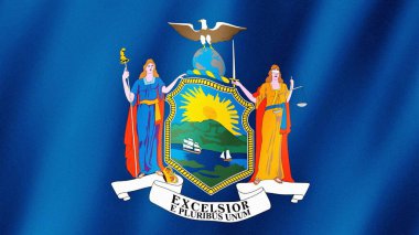 New York bayrağı rüzgarda dalgalanıyor. New York resmi bayrağı