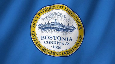 Boston görüntülerinin bayrağı, rüzgarda dalgalanan Boston bayrağı