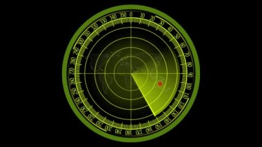 Radar navigasyonu nesneler arıyor. Siyah arkaplanlı basit Radar taraması. Döngü taranıyor.