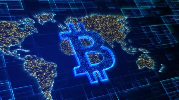 Bitcoin Blockchain Criptomoneda Cifrado Digital Intercambio Dinero Digital Tecnología Global — Vídeo de stock