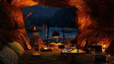 Dağın tepesinde samimi bir mağara