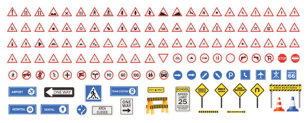 Vector Señales Tráfico Señal Tráfico Advertencia Carretera Prioridad Recogida Señales — Vector de stock