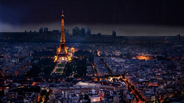 Paris Chuva Chuva Sobre Torre Paris Chuva Trovoada — Vídeo de Stock