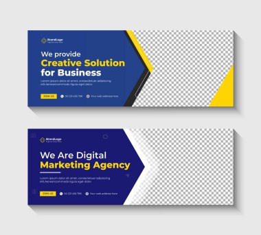 Profesyonel iş dünyası sosyal kapak pankartı tasarımı. Sosyal medya paylaşımı, reklamcılık ve web pankartı reklam şablonu, katmanlı ve vektörlü dosya.