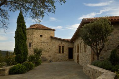 METEORA, GREECE. 23 OCTOBER  2021. View of the courtyard of the Monastery of the Holy Trinity, Meteora, Greece.