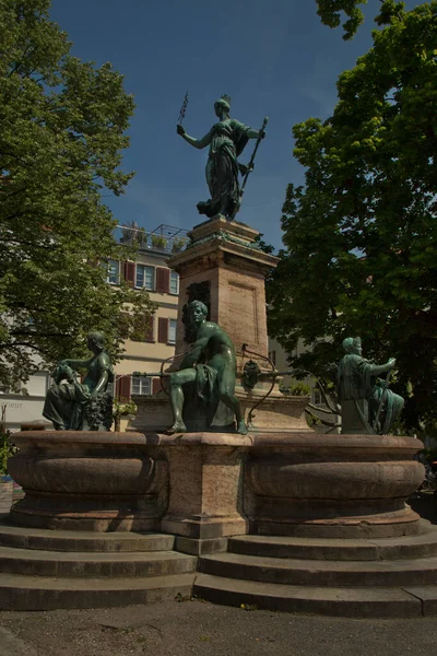 Lindau Alemanha Maio 2022 Fonte Mármore Com Esculturas Bronze Lindau — Fotografia de Stock