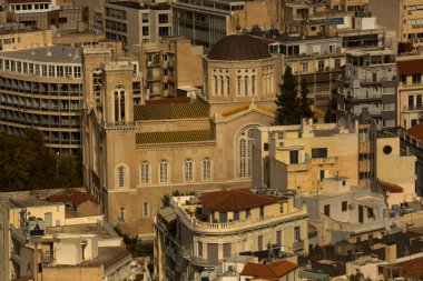 ATHENS, GREECE. 25 Ekim 2021 'de. Yunanistan 'ın Atina kentindeki Büyükşehir Katedrali.