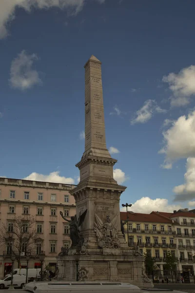 Lisboa Portugal Abril 2022 Monumento Aos Restauradores Localizado Praça Dos — Fotografia de Stock