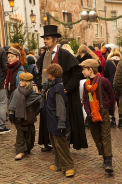 DEVENTER, NEtherlands, 15 ARALIK 2019. Dickens festivali Deventer, Hollanda 'da.