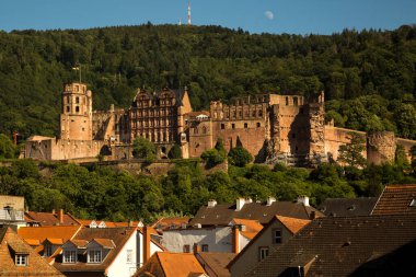 HeideELBERG, Almanya, 08 Temmuz 2022. Almanya 'nın Neckar Nehri' ndeki Heidelberg Kalesi manzarası.